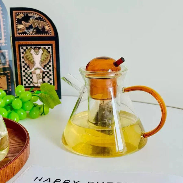 Amber Glass Teapot Gift Set – Borosilicate Infuser Pot with 2 Cups