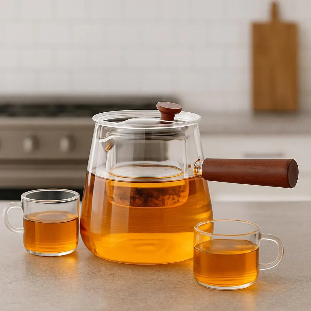 Borosilicate Glass Teapot – Stovetop Safe with Sandalwood Handle