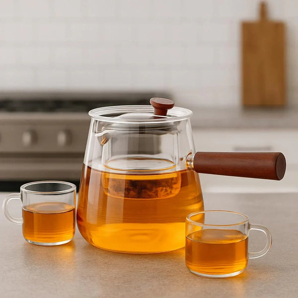 Borosilicate Glass Teapot – Stovetop Safe with Sandalwood Handle