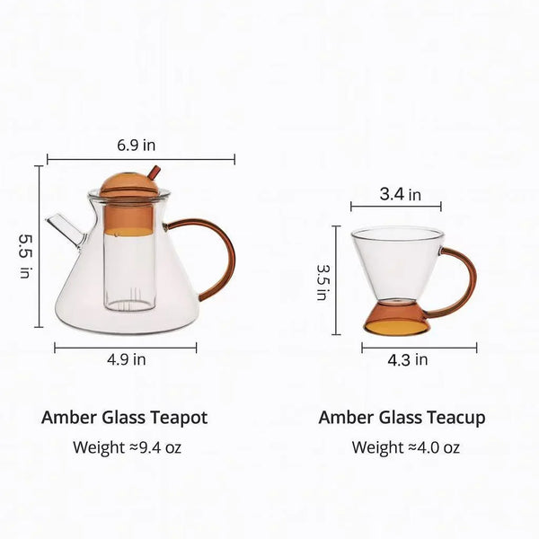 Amber Glass Teapot Gift Set – Borosilicate Infuser Pot with 2 Cups