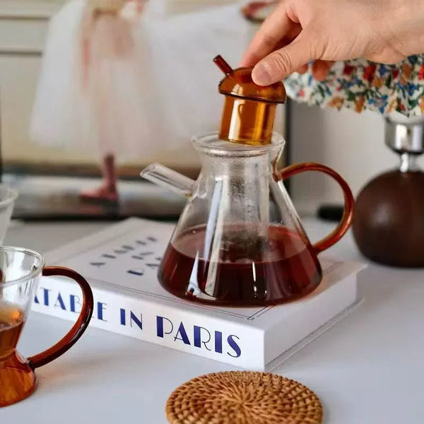 Amber Glass Teapot Gift Set – Borosilicate Infuser Pot with 2 Cups