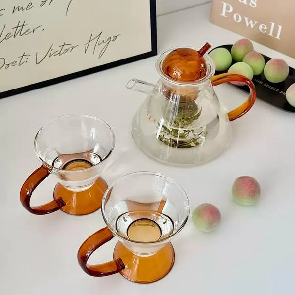 Amber Glass Teapot Gift Set – Borosilicate Infuser Pot with 2 Cups