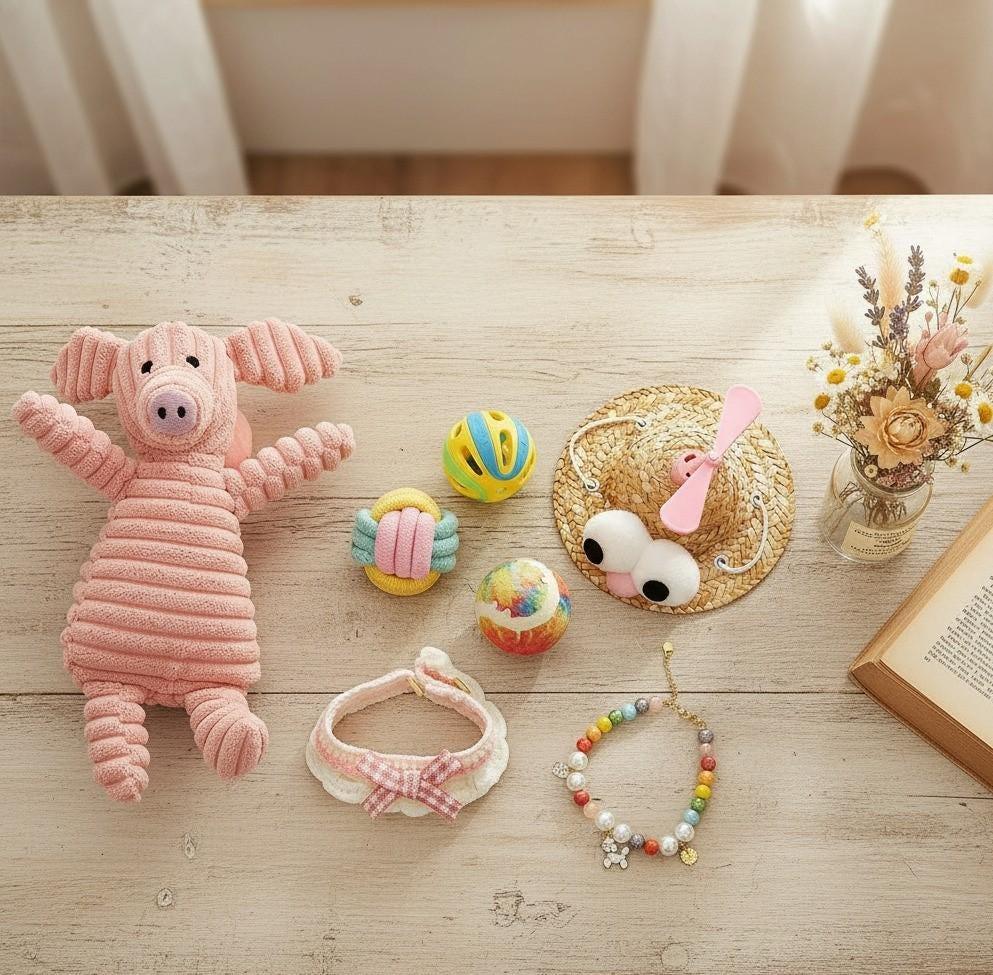 Dog Gift Box – Plush Toy, Hat, Balls & Knitted Collar Set