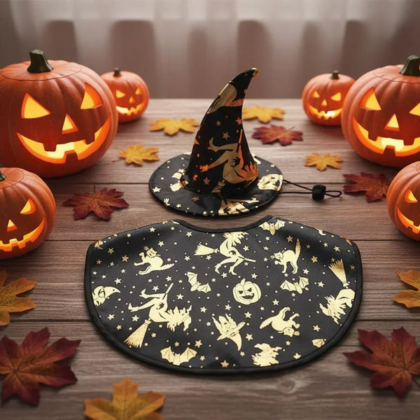 Halloween Pet Costume Set – Witch Hat, Cape & Toys for Dogs or Cats