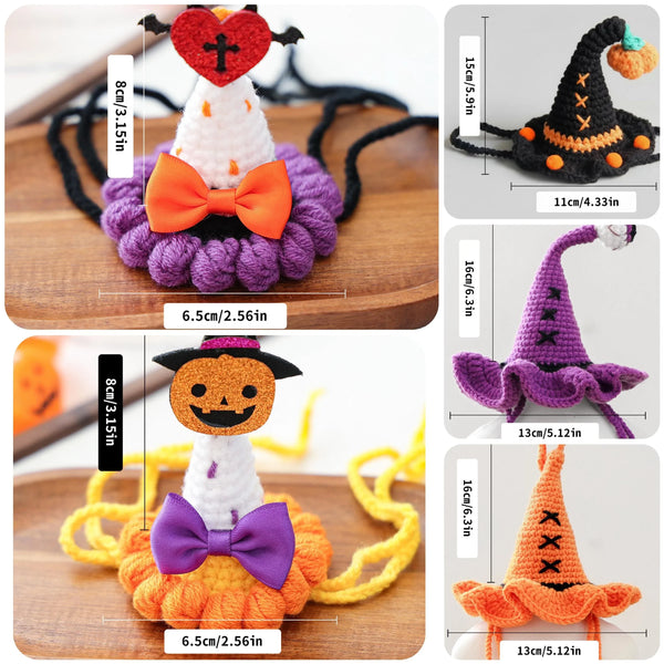 Crochet Halloween Pet Hat – Pumpkin, Witch, or Bat Costume for Cats