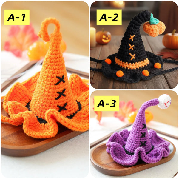 Crochet Halloween Pet Hat – Pumpkin, Witch, or Bat Costume for Cats