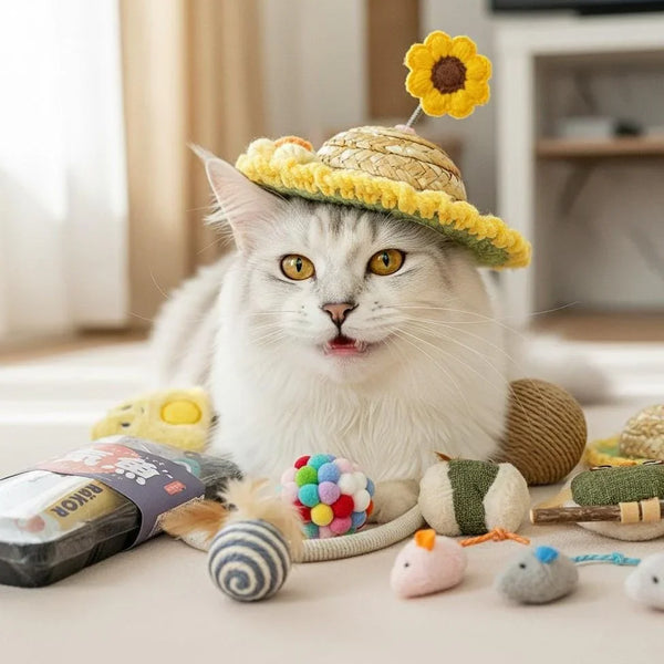 Interactive Cat Toy Gift Box – Mint Toys & Sunflower Hat