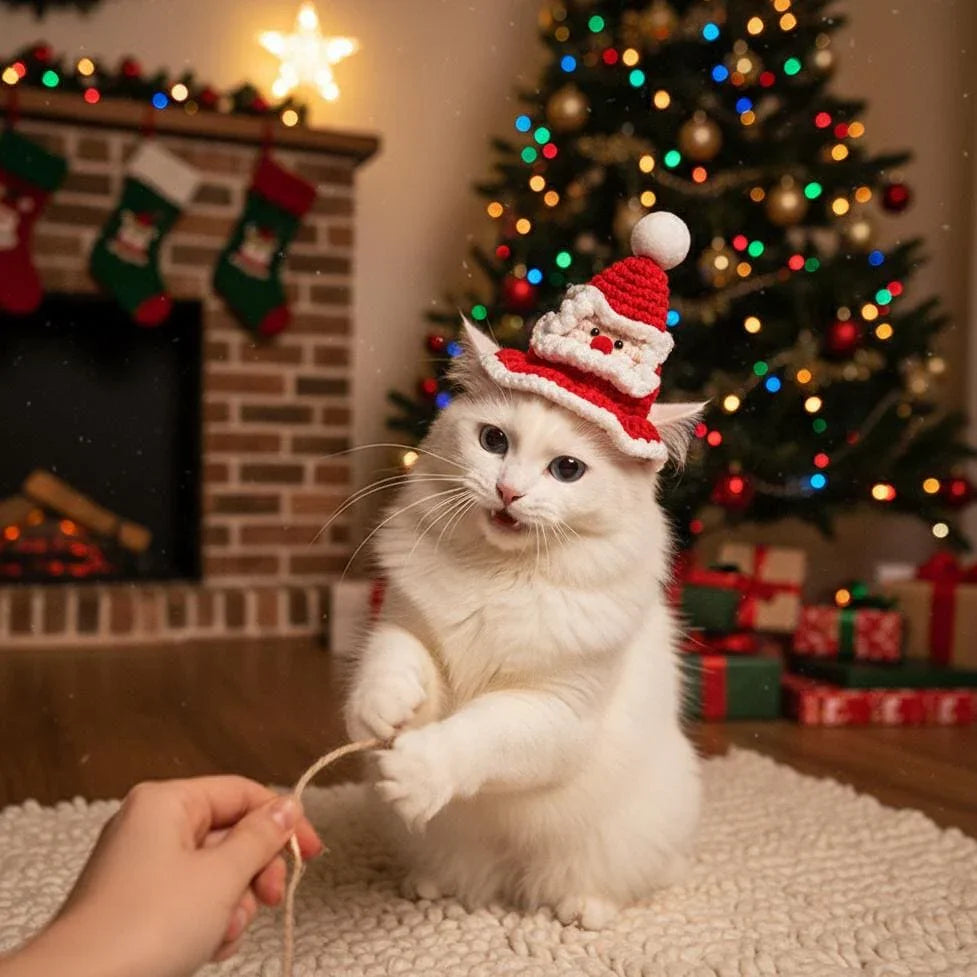 Crochet Christmas Pet Hat – Santa Hat for Cats & Small Dogs