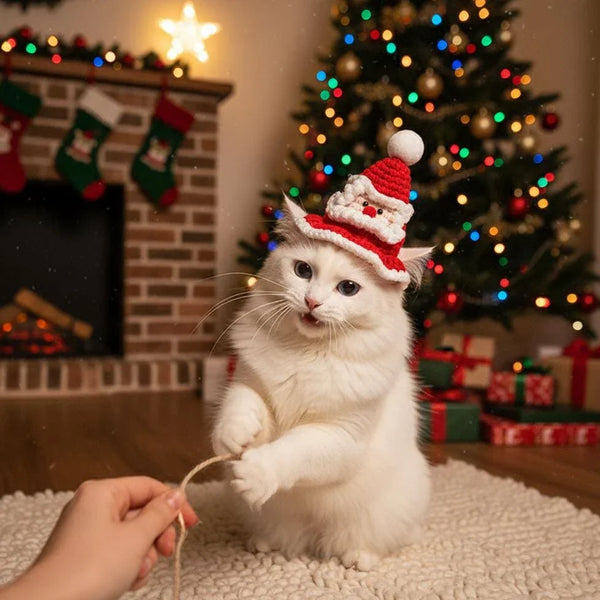 Crochet Christmas Pet Hat – Santa Hat for Cats & Small Dogs