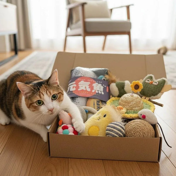Interactive Cat Toy Gift Box – Mint Toys & Sunflower Hat
